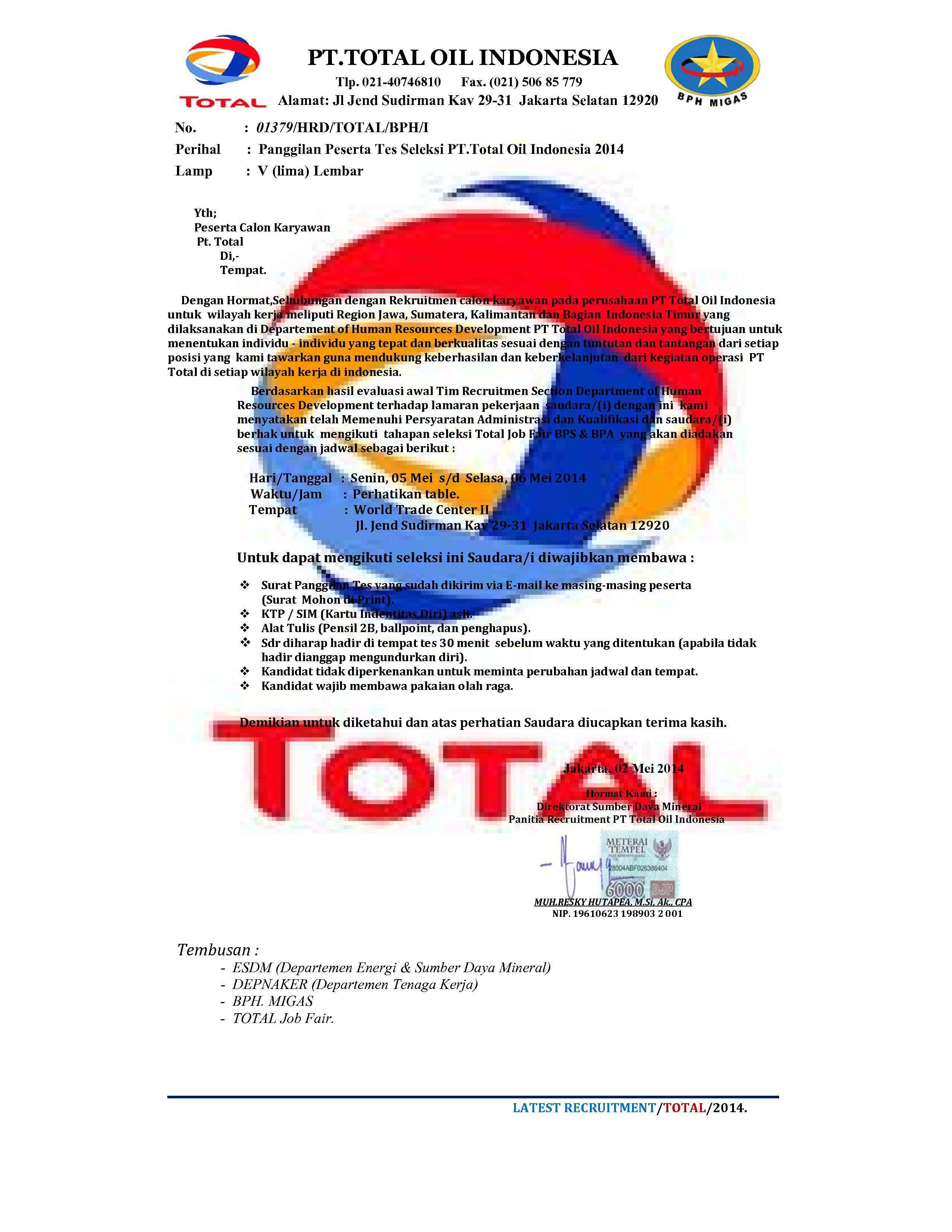 Surat Resmi PT Total Oil Indonesia page1